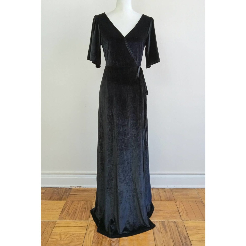 NWT! size Medium Baltic Born Black Meghan Velvet-Velour Wrap Long-Maxi Dress